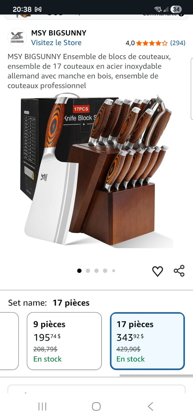 17pc Kitchen Knife Set w/ Wooden Block – Stainless Steel