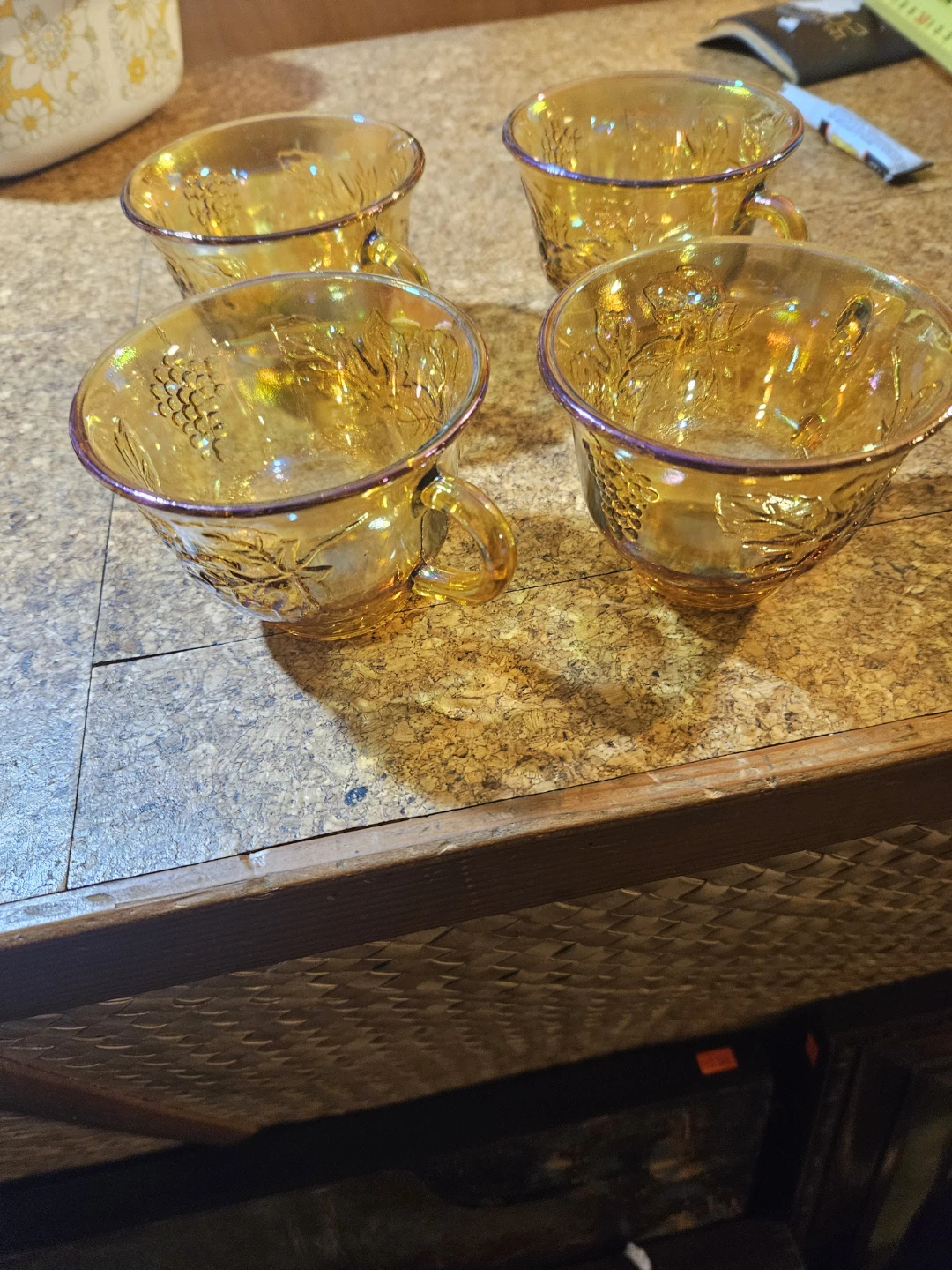 Amber Glass Cups with Grapevine Pattern (Set of 4) - photo 2