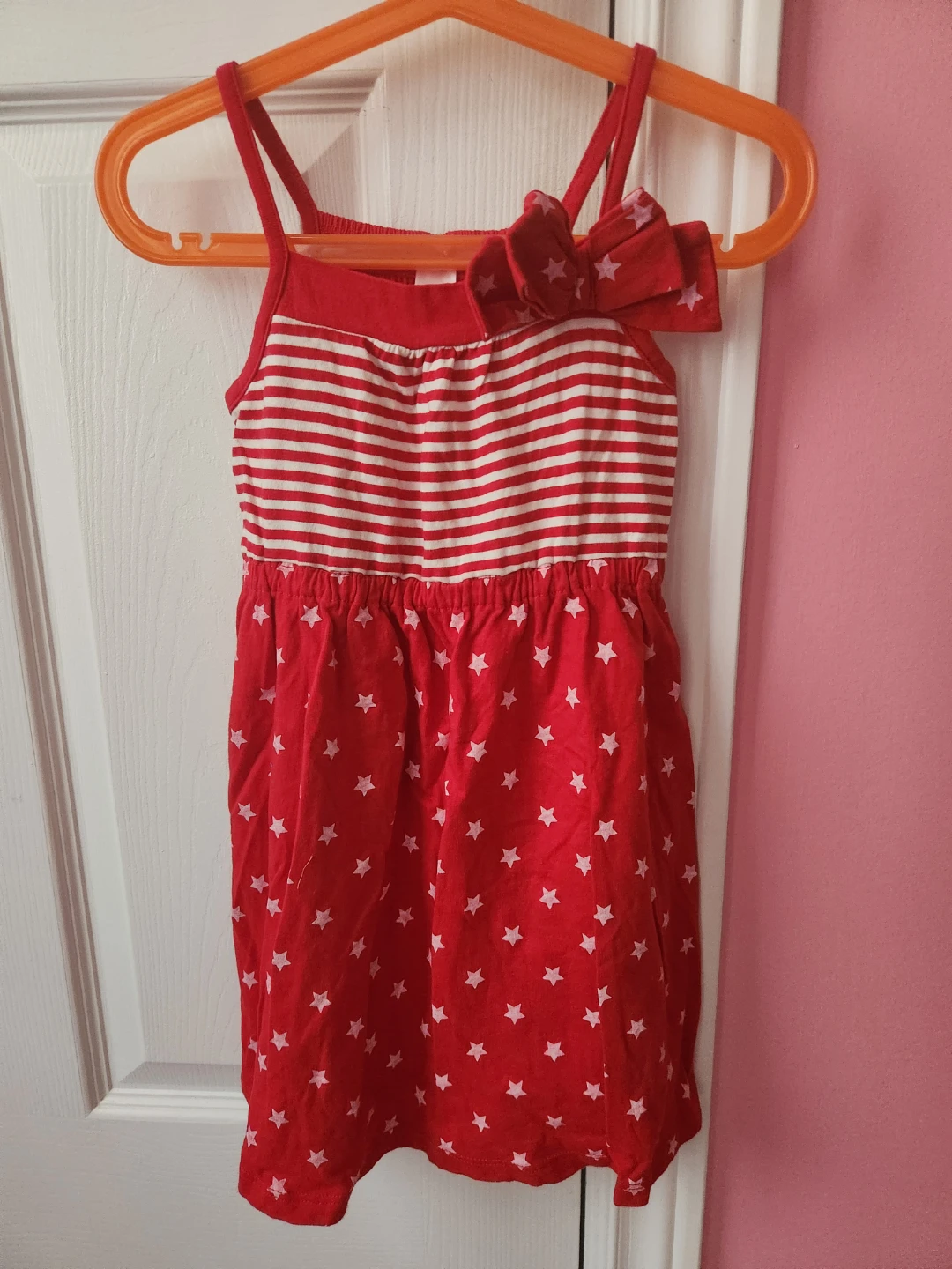 Girls Red Star and Stripe Dress with Bow