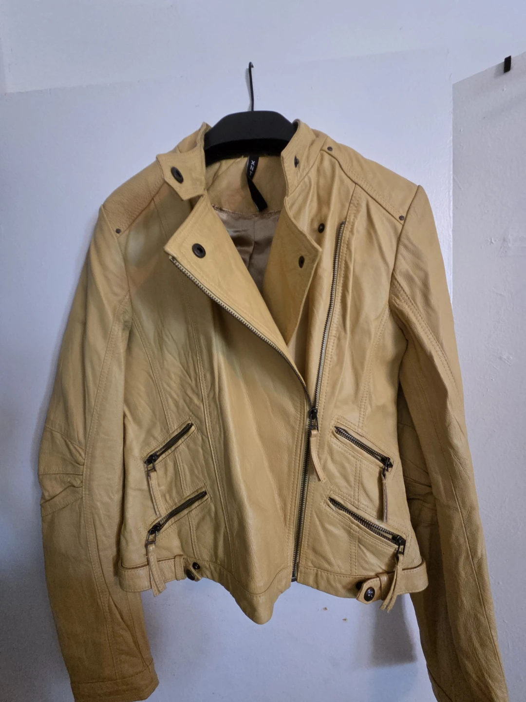 Xntrik Yellow Genuine Leather Moto Jacket Size M