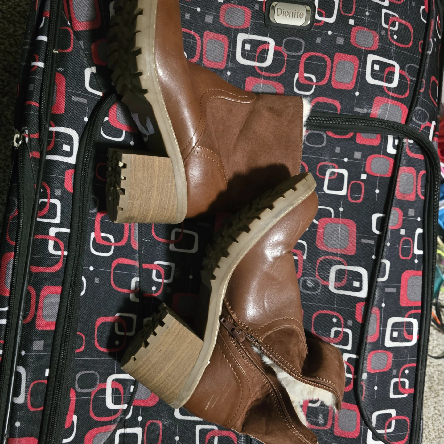 Brown Faux Leather Fur Lug Ankle Boots size 8/9