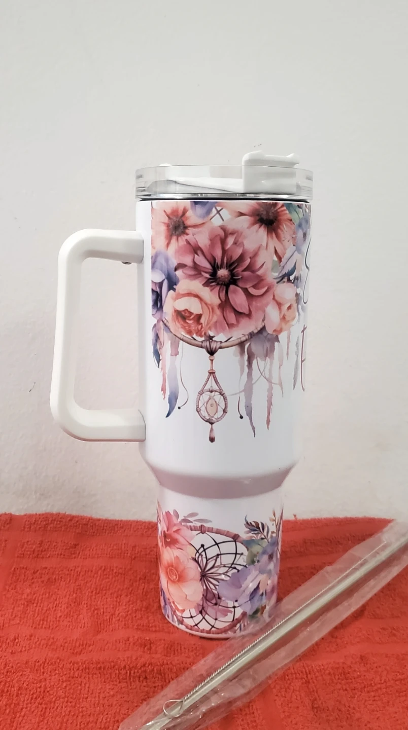 30oz Tumbler with Handle - Floral Dreamcatcher Design - photo 2