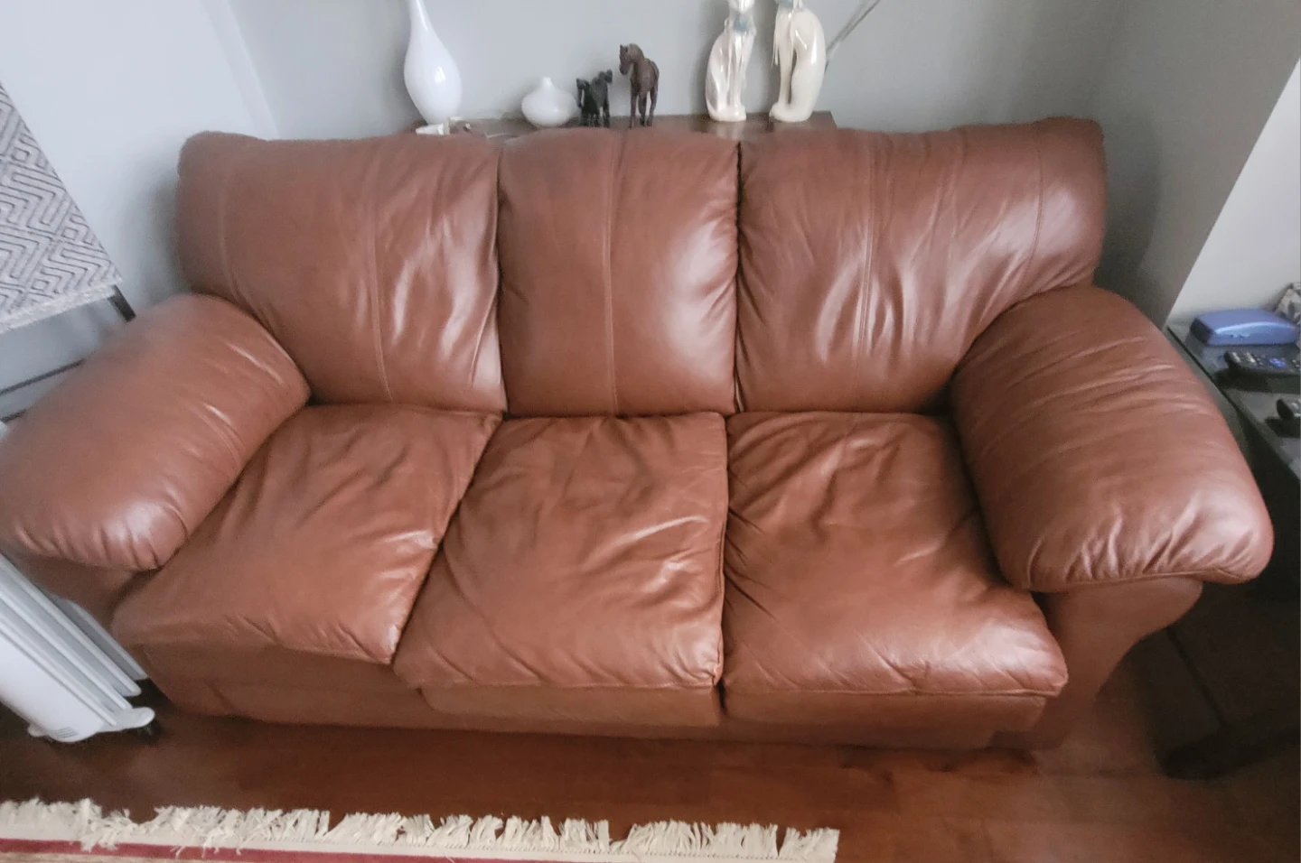 Three Genuine Leather Top Arm Sofas-. - photo 2
