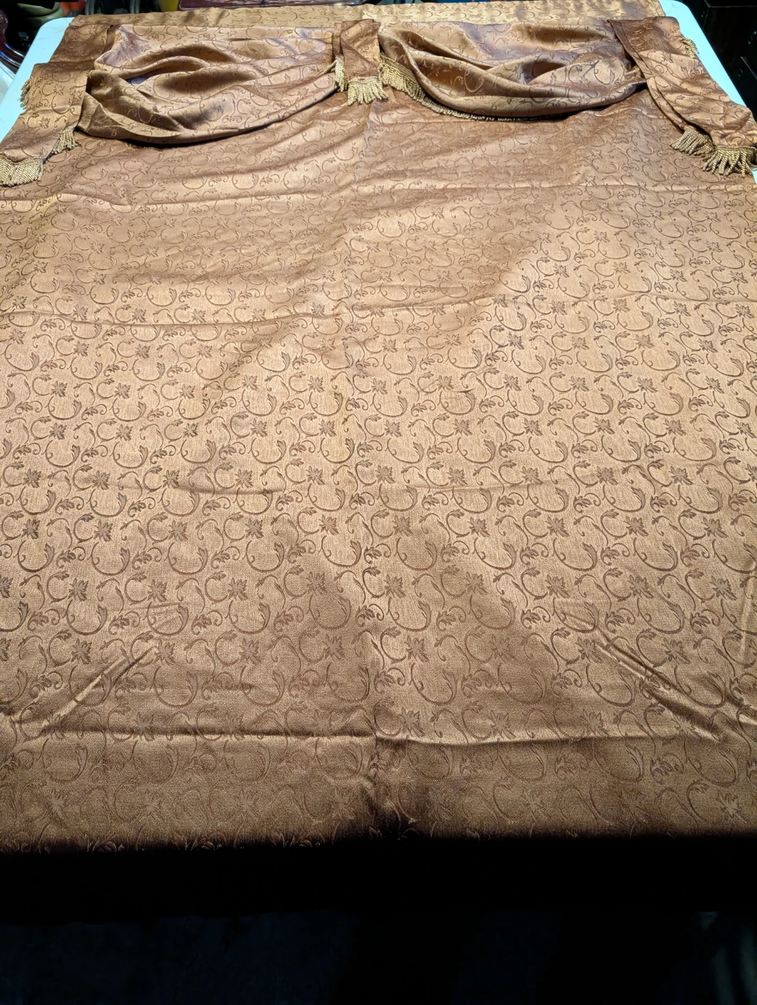 Brown Damask Lined Curtains with Valance