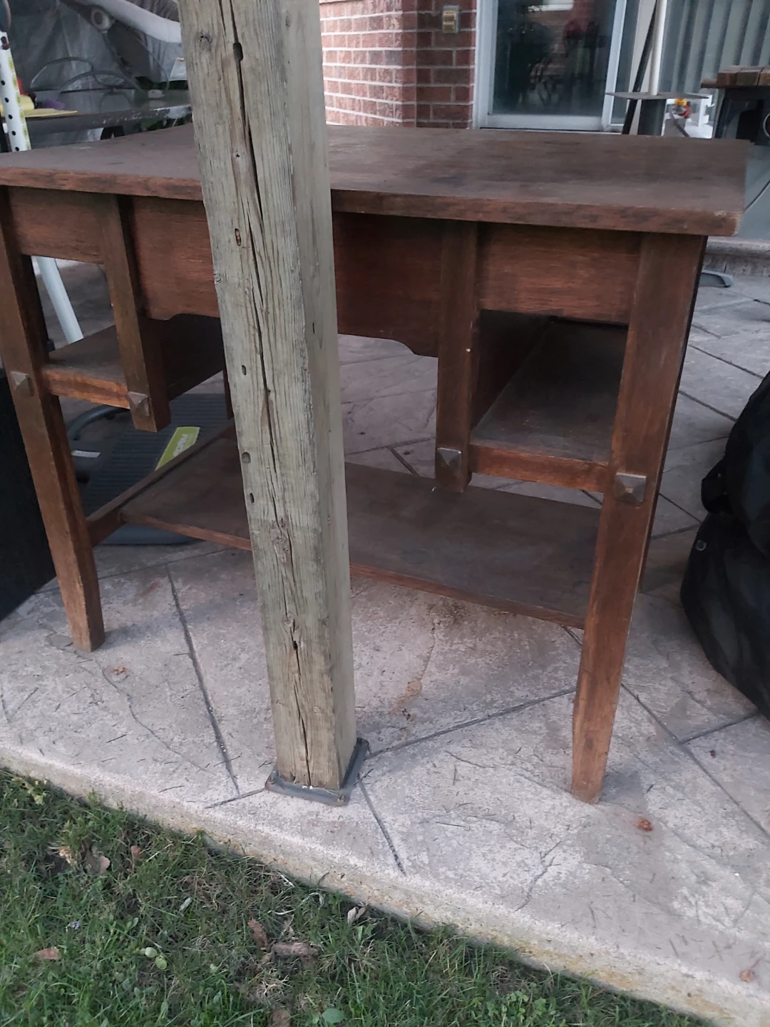 Vintage Wooden Table with Drawer and Shelves - photo 2
