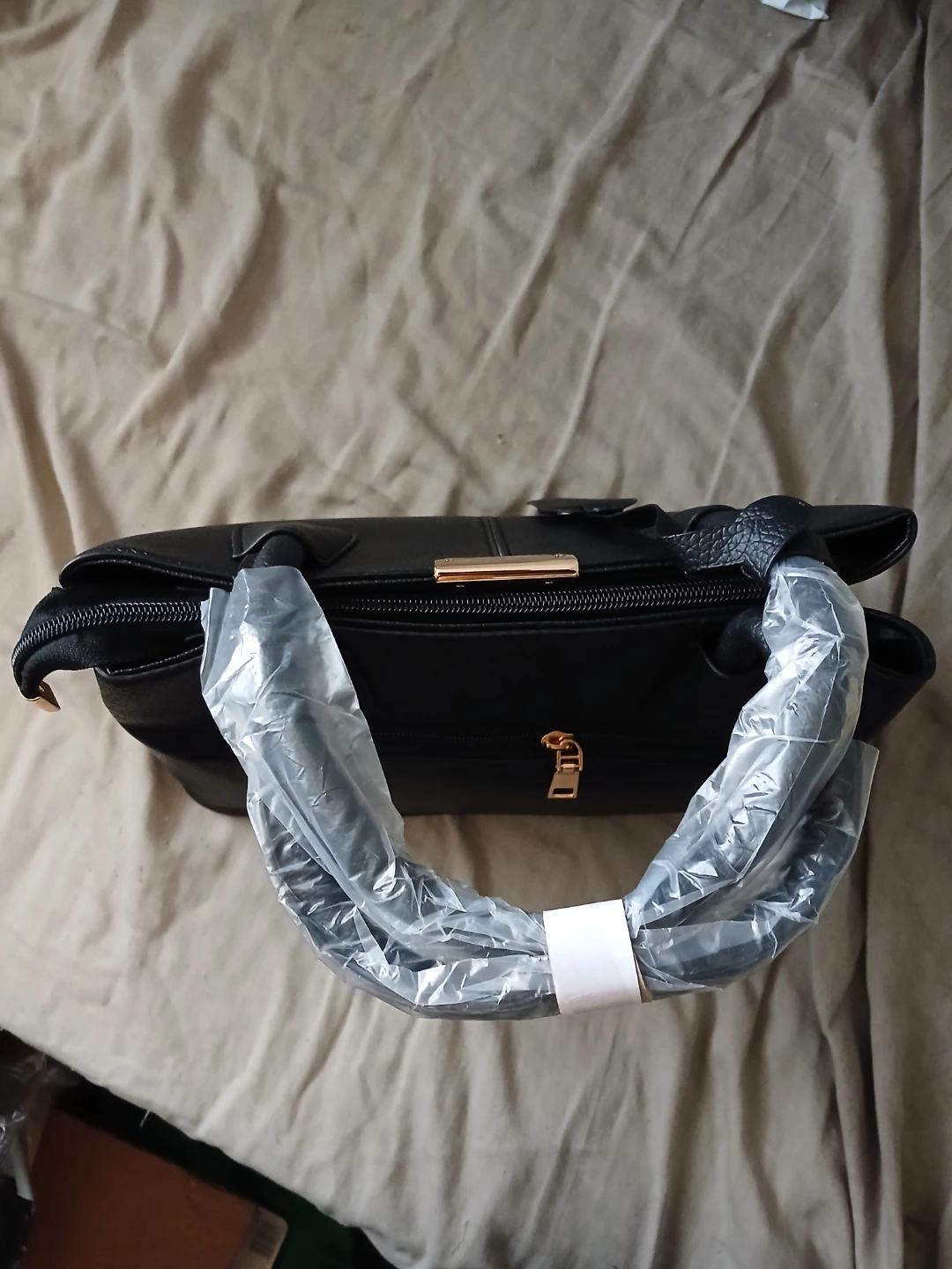 Black Faux Leather Tote Bag With Gold Accents - photo 3