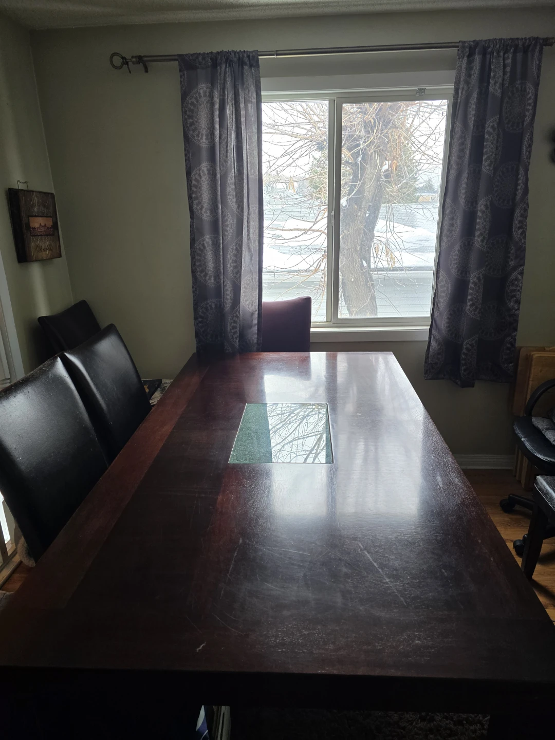 Dark Wood Dining Table with Glass Insert