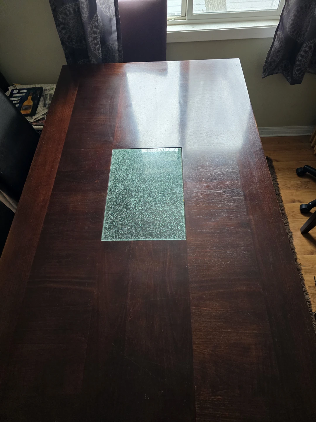 Dark Wood Dining Table with Glass Insert - photo 2
