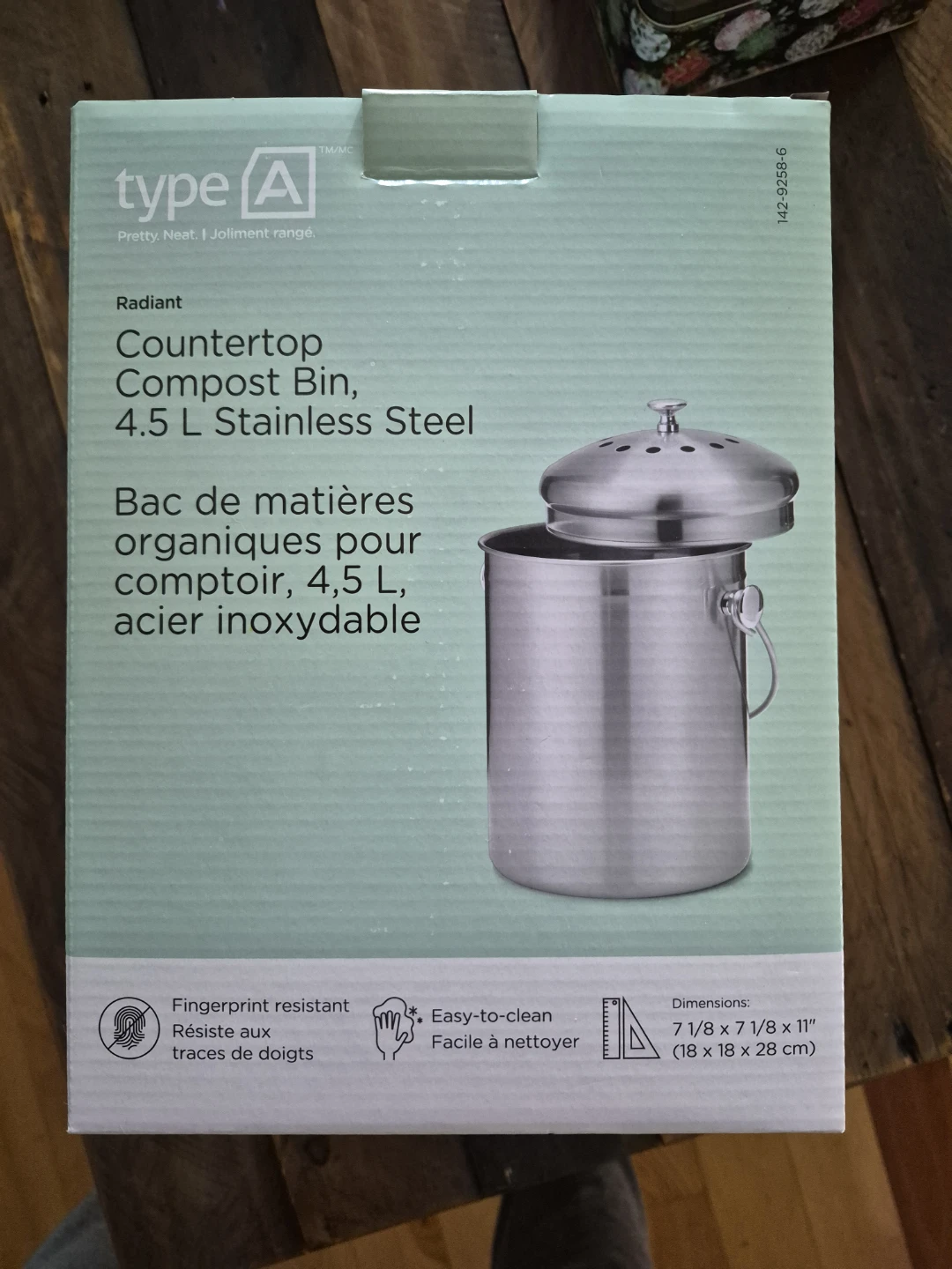 Type A Radiant Countertop Compost Bin, 4.5 L Stainless Steel