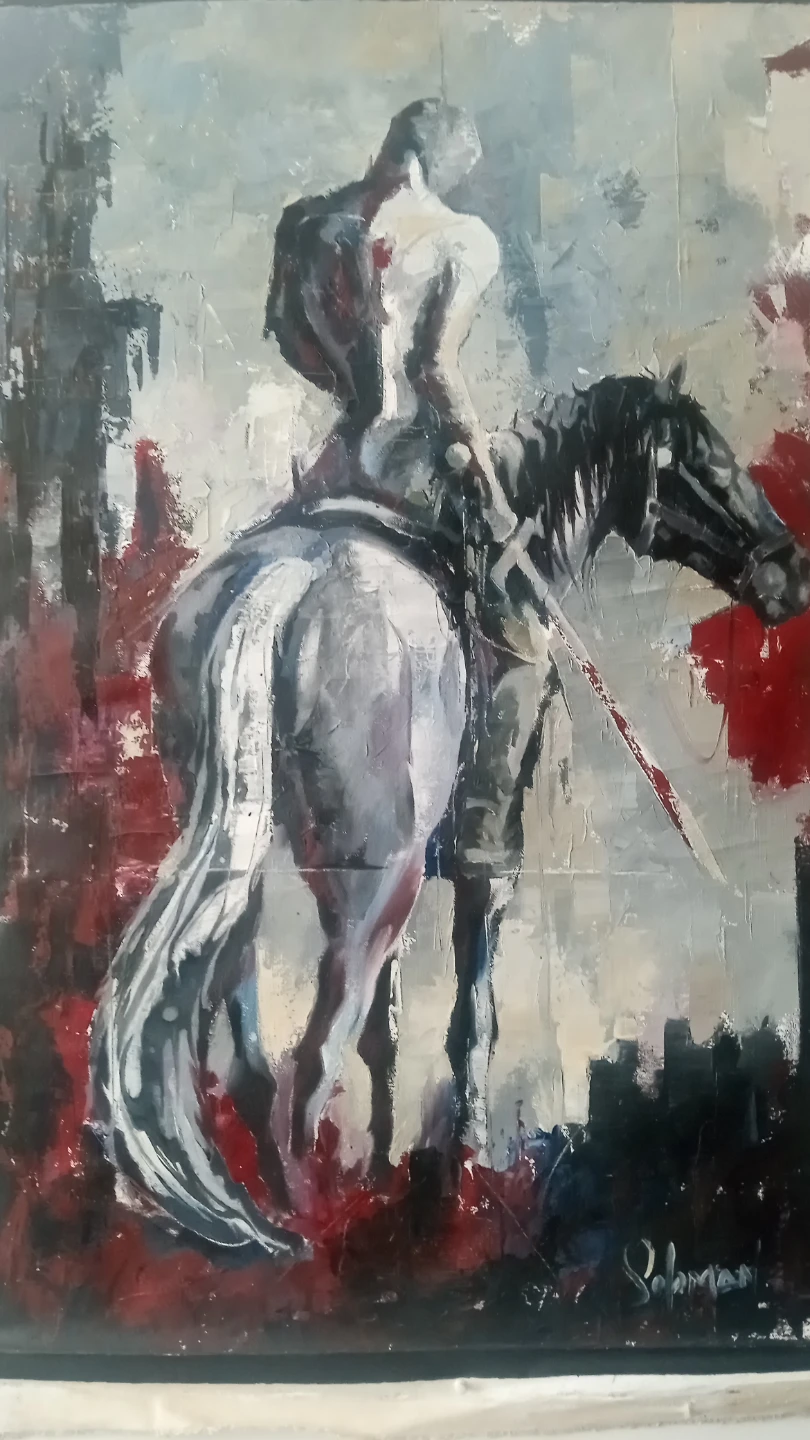 Original Abstract Oil Painting of Knight on Horseback