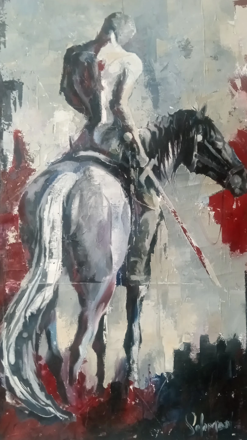 Original Abstract Oil Painting of Knight on Horseback - photo 2