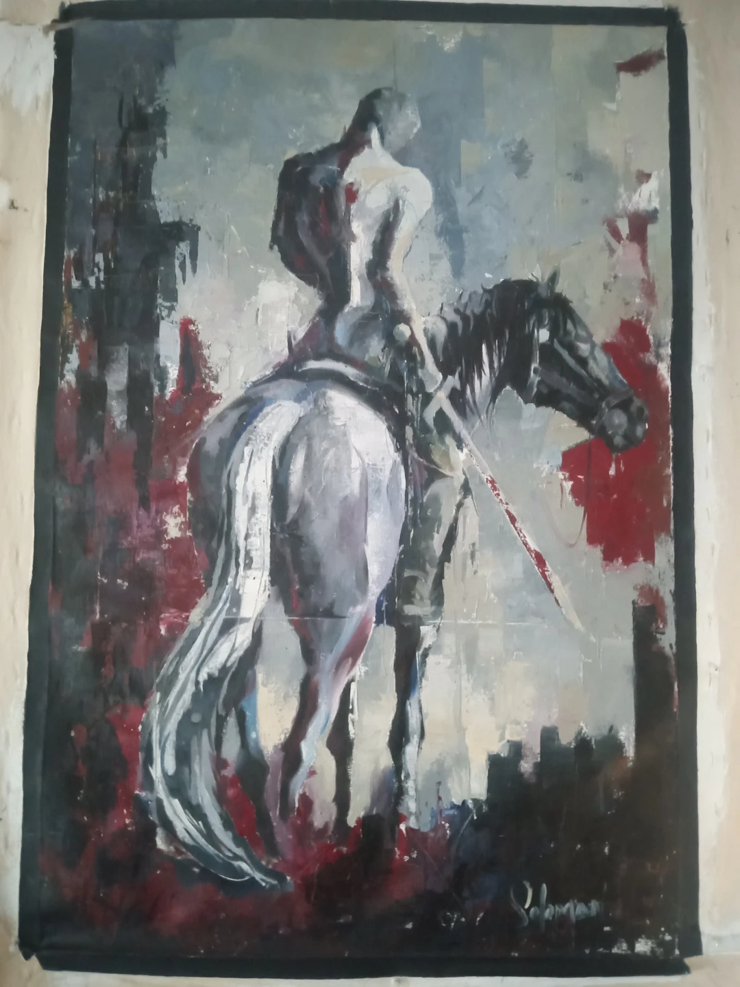 Original Abstract Oil Painting of Knight on Horseback - photo 5