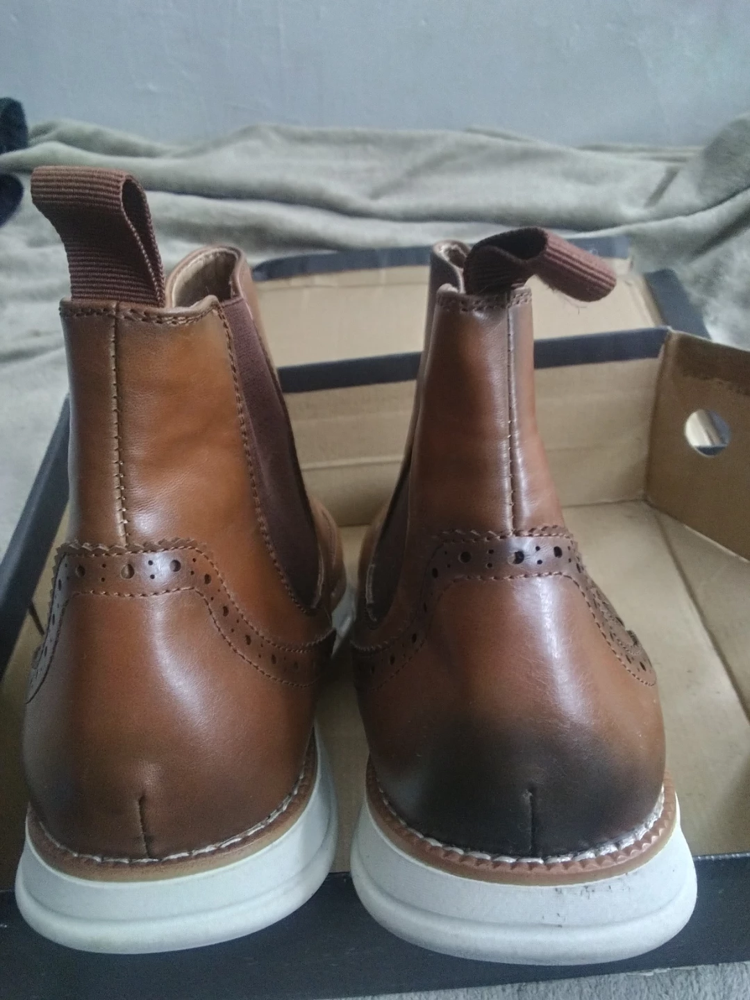 Brown Leather Chelsea Boots with Brogue Detail - Size 12 - photo 3