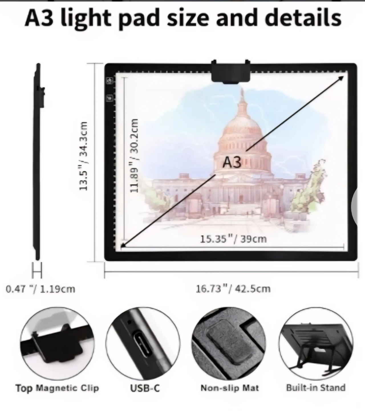 A3 LED Light Pad for Drawing & Tracing - photo 2