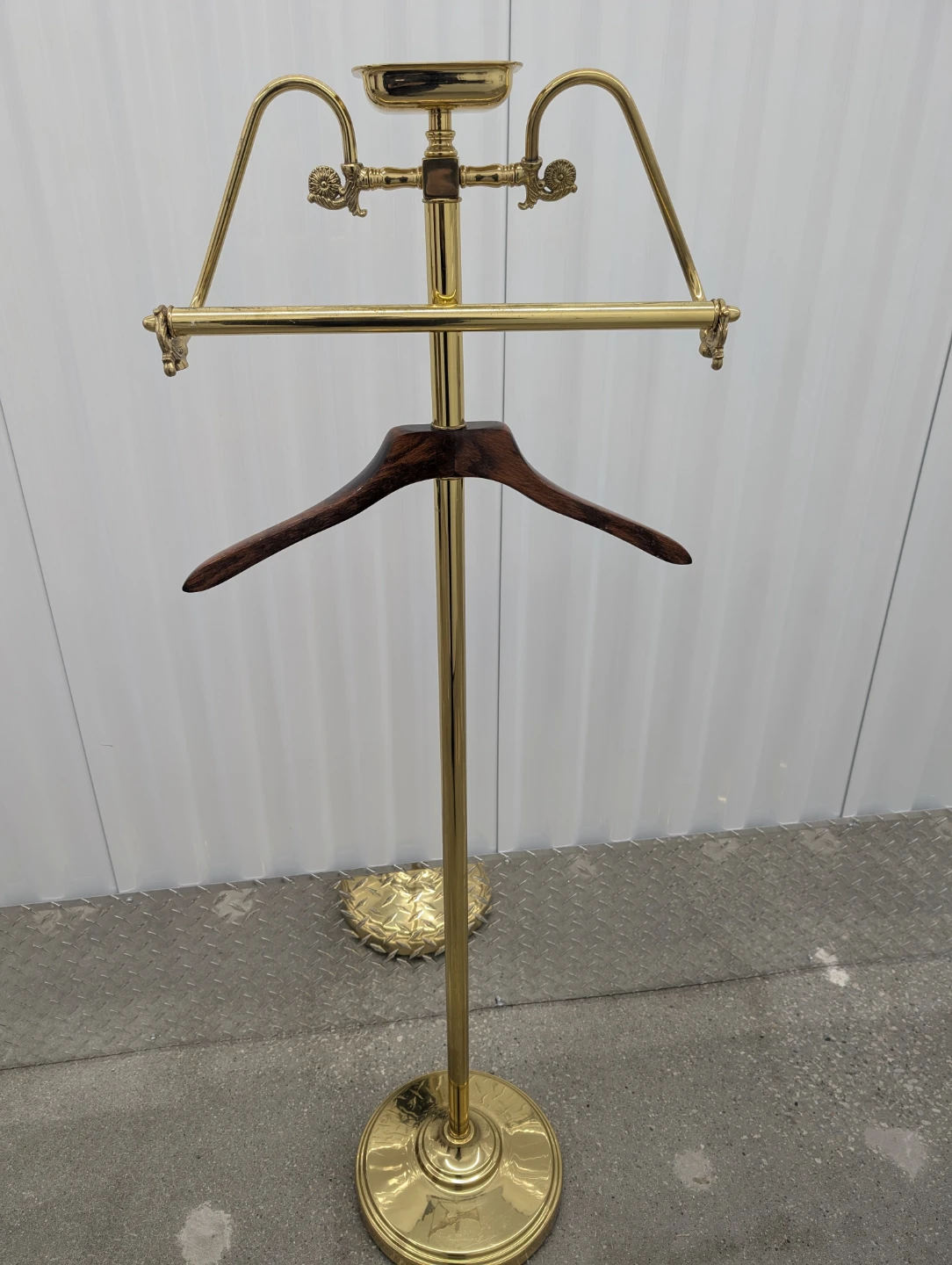 Brass and Wood Valet Stand with Tray