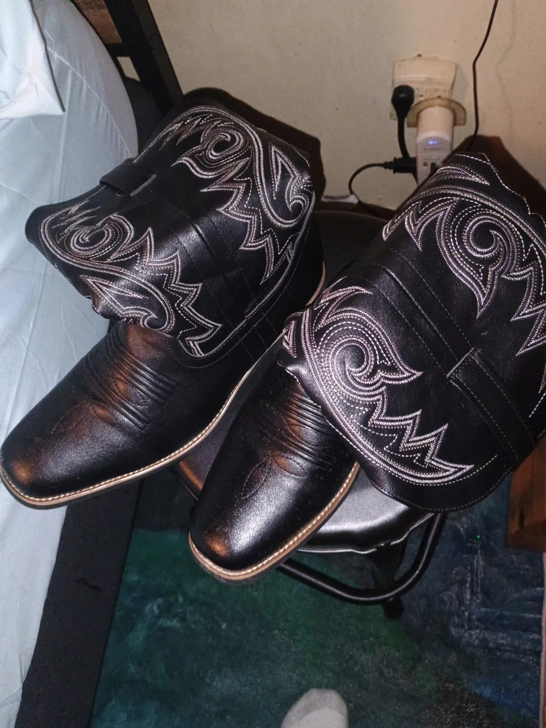 Men's Black Cowboy Boots with White Stitching - photo 3