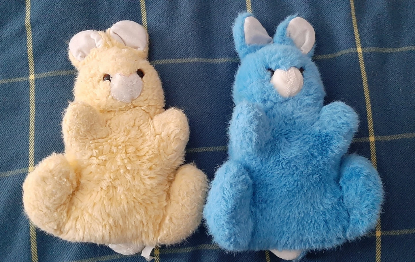 Two plush bunny puppets