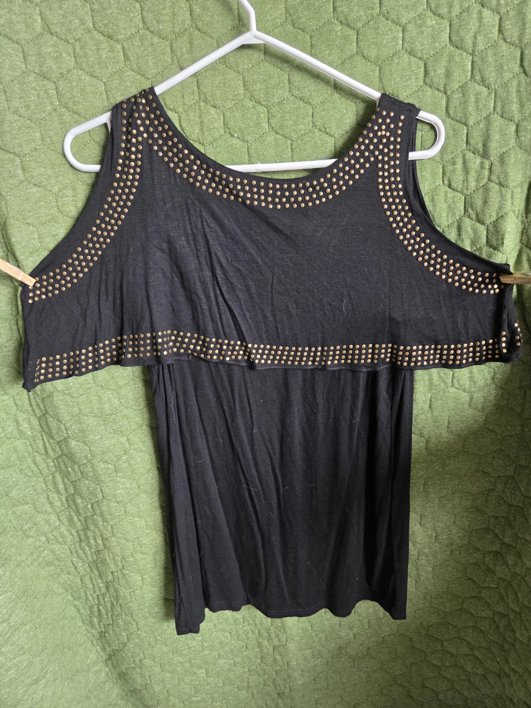 Black Cold Shoulder Top with Gold Studs