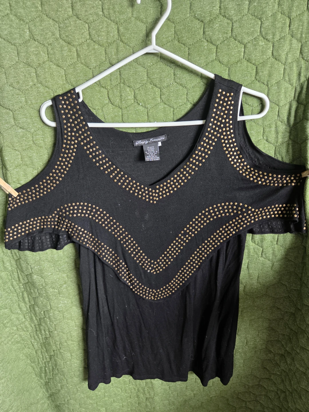 Black Cold Shoulder Top with Gold Studs - photo 2