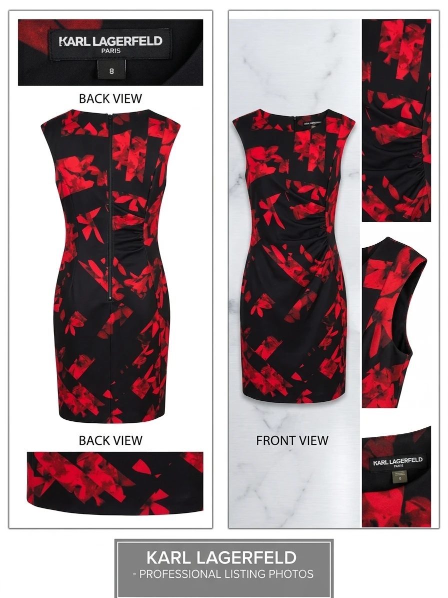 Karl Lagerfeld Paris Black & Red Floral Sheath Dress Size 8