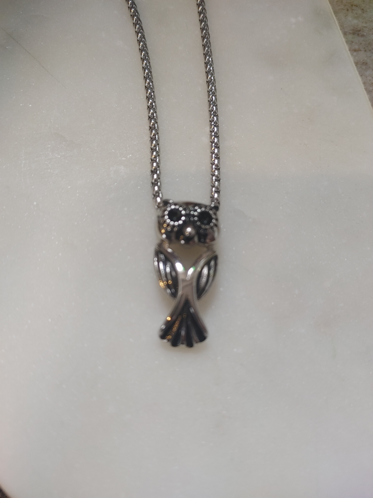 Silver tone Owl Pendant Necklace - photo 3