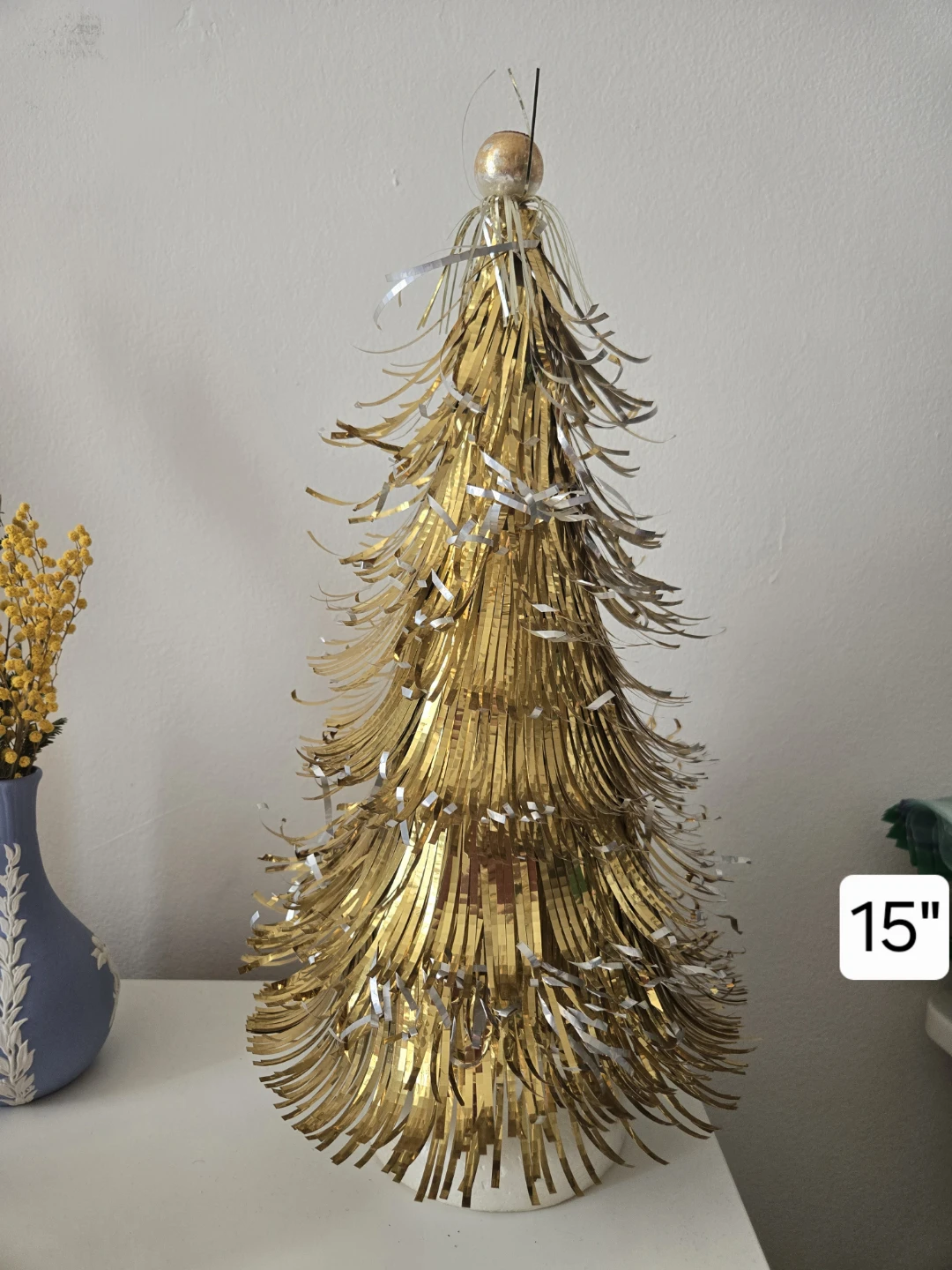 Vintage 15" Gold Aluminum Eyelash Christmas Tree