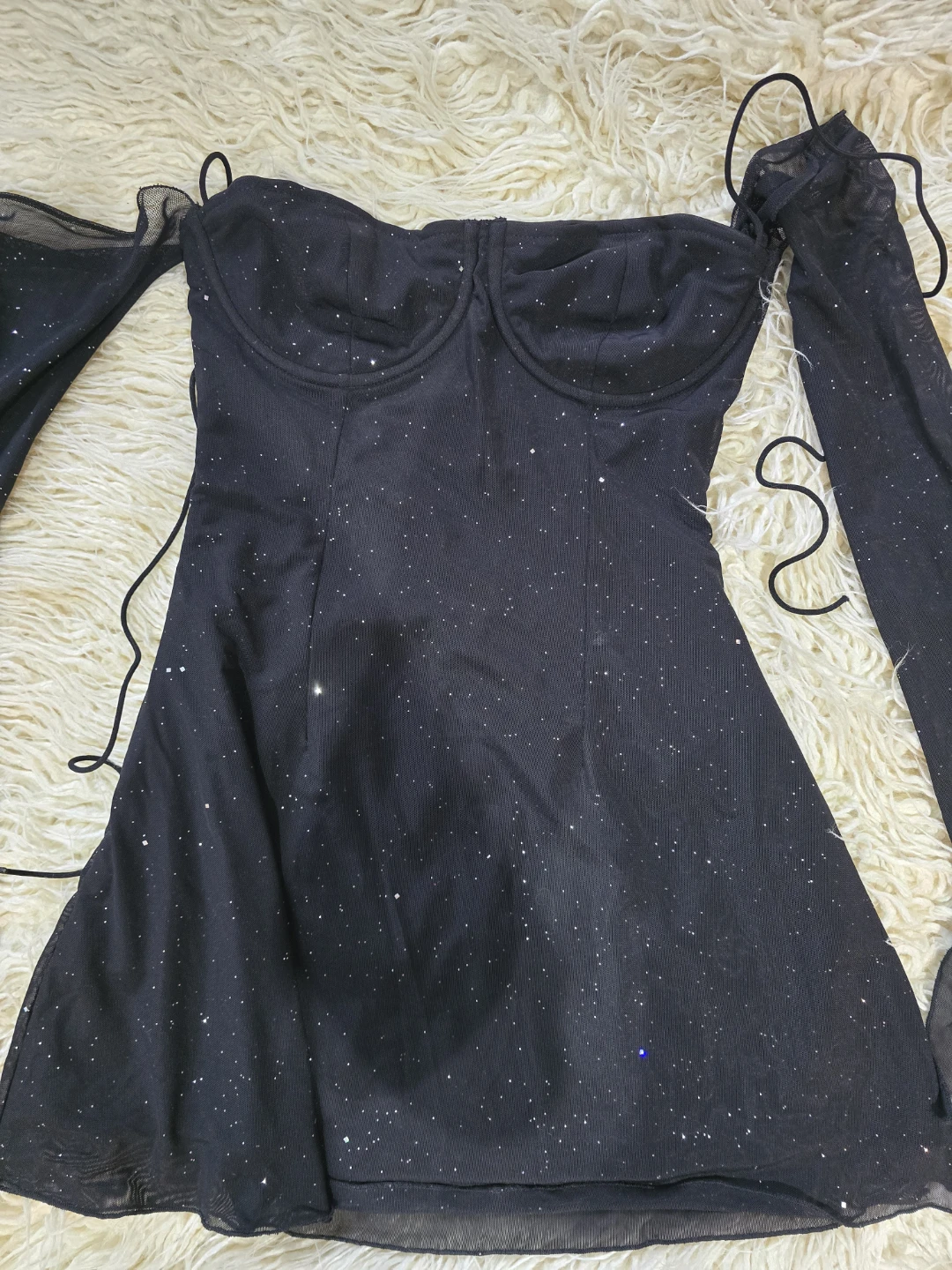 Sparkly Black Mini Dress with Detachable Sleeves - photo 2