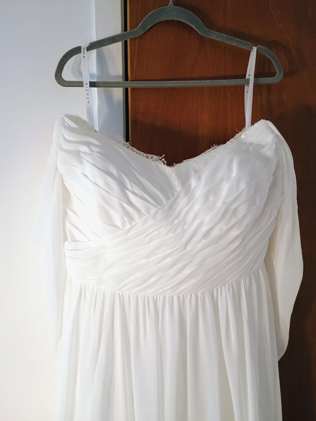 Azazie Lilith Cream A-Line Sweetheart Lace Chiffon Dress - photo 4