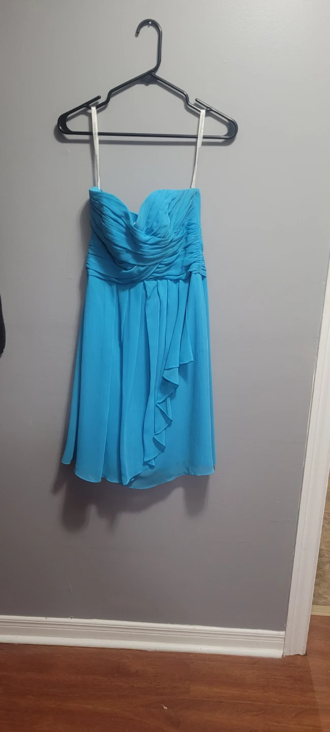 Blue Strapless Chiffon Party Dress - photo 3