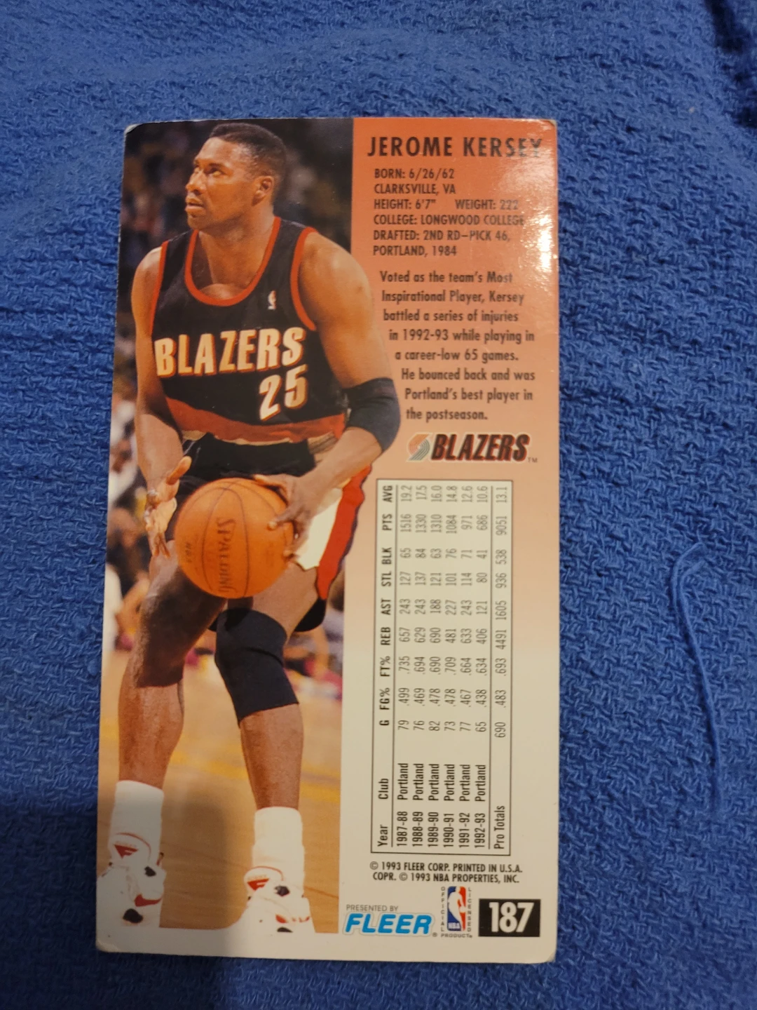 1993 Fleer Jerome Kersey NBA Jam Session Card - photo 2