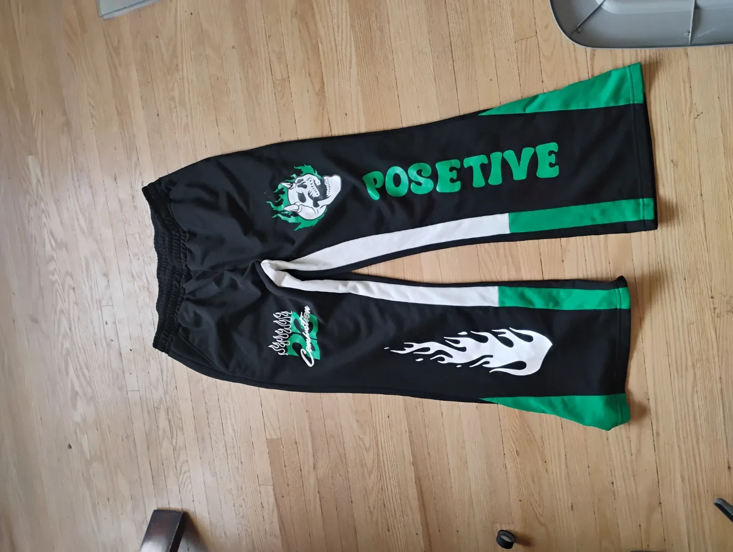 Black white n Green Track Pants