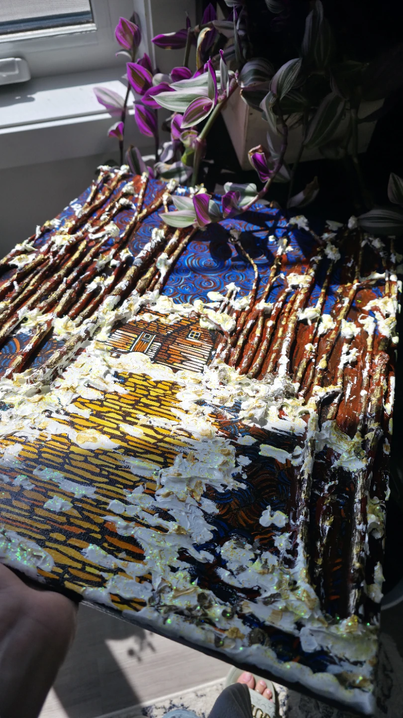 Original 3D texture solid acrylic fantasy painting on canvas - photo 2
