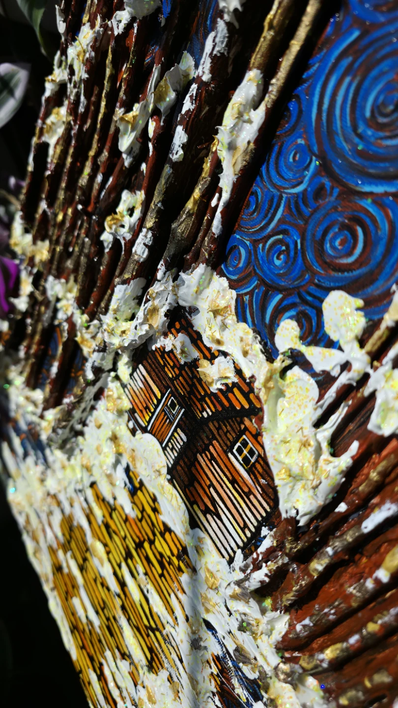 Original 3D texture solid acrylic fantasy painting on canvas - photo 4