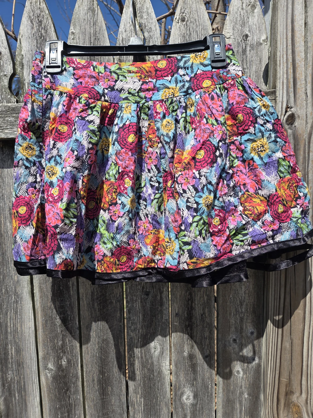 Floral Mini Skirt with Black Tulle Trim
