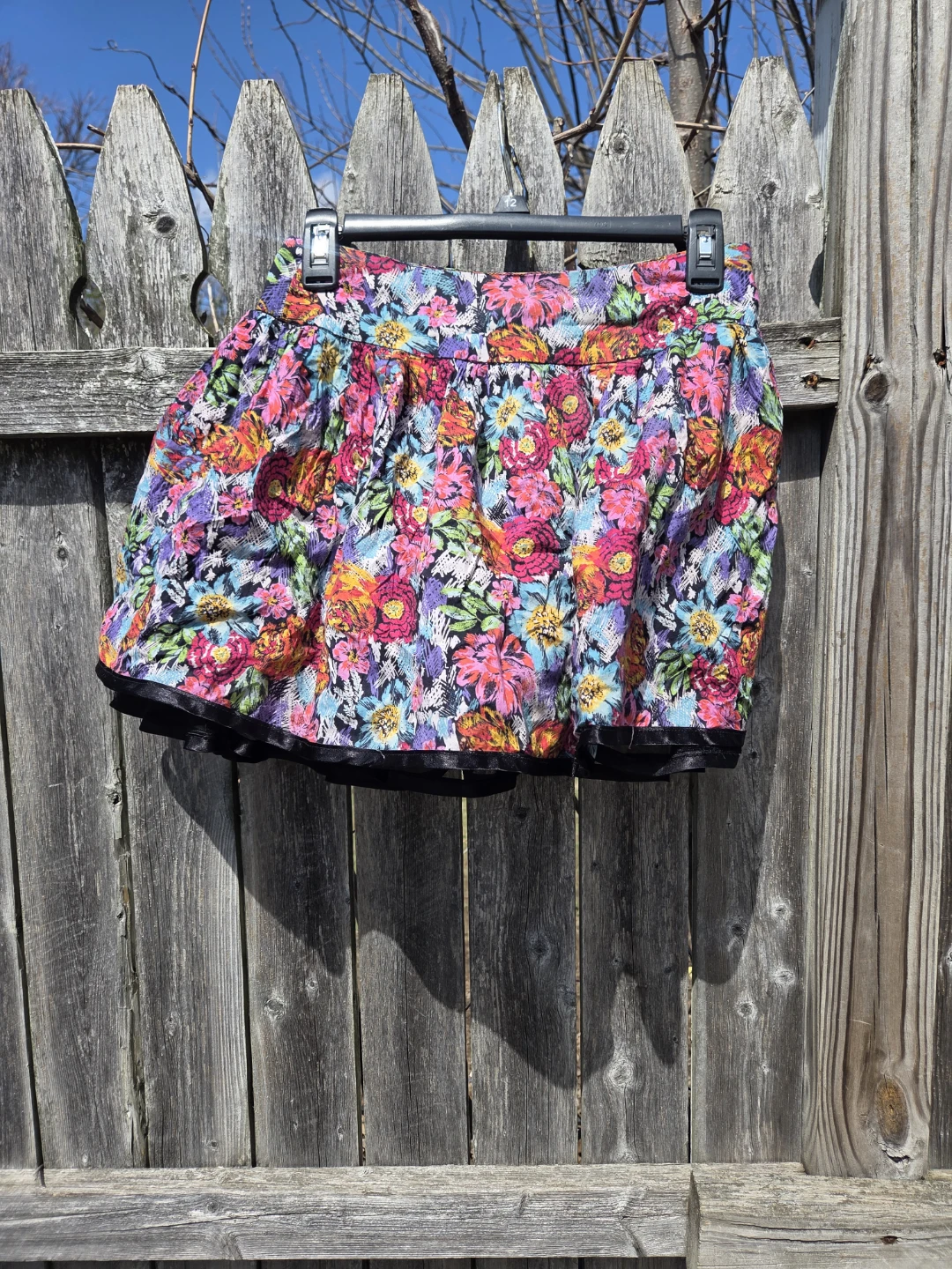 Floral Mini Skirt with Black Tulle Trim - photo 2