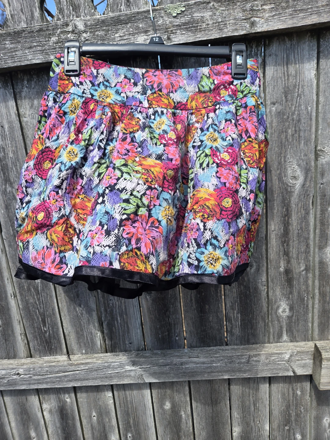 Floral Mini Skirt with Black Tulle Trim - photo 3