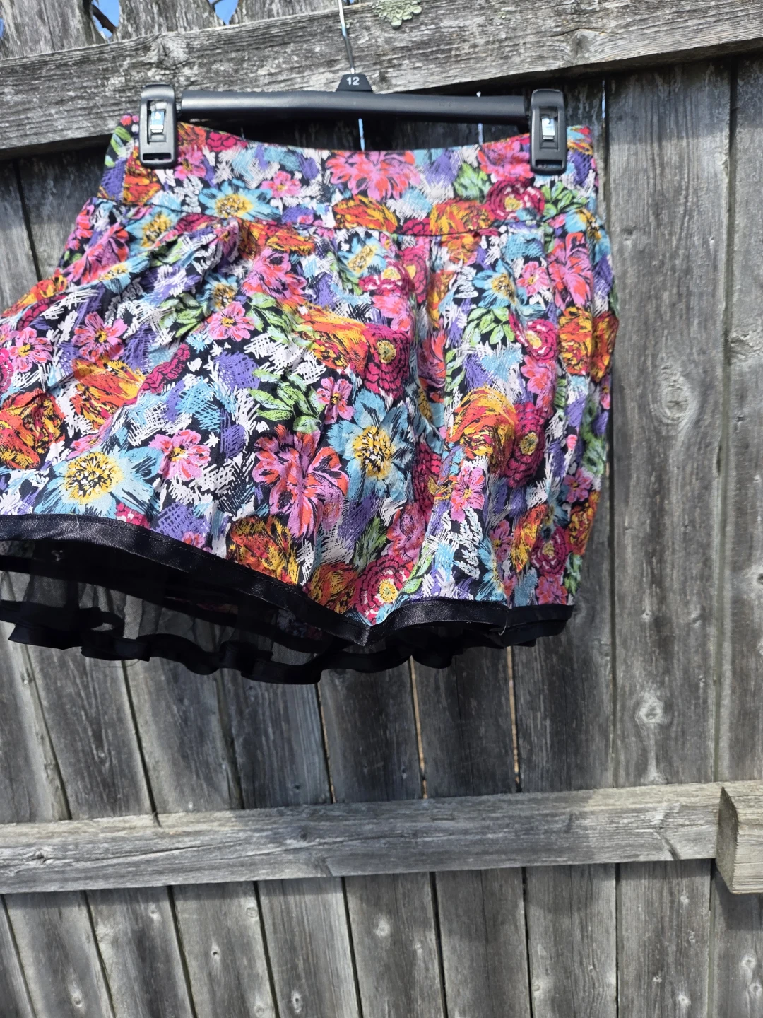 Floral Mini Skirt with Black Tulle Trim - photo 4