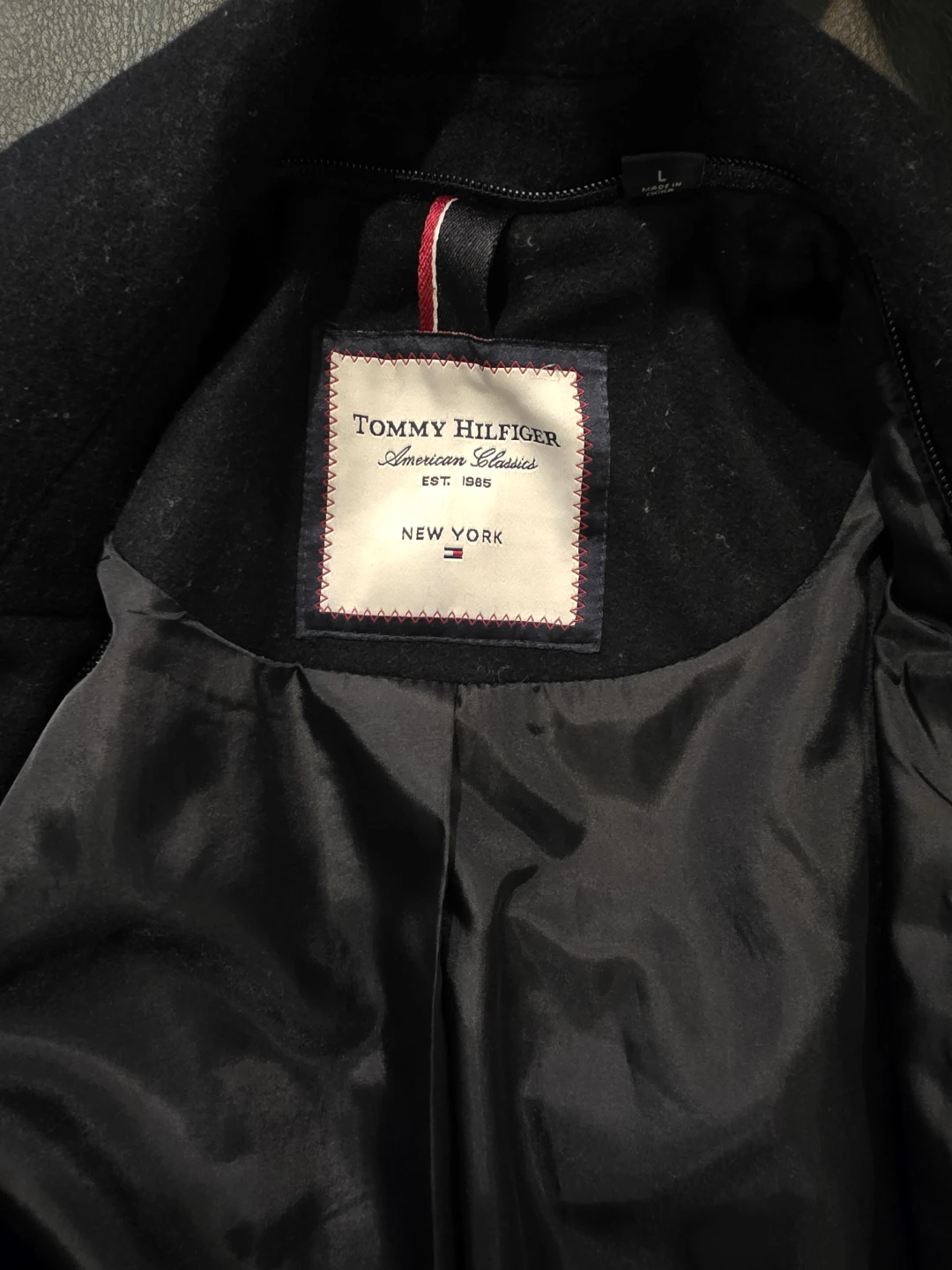 Tommy Hilfiger Black Wool Blend Peacoat Size L