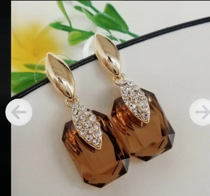 Gold-Plated Brown Crystal Dangle Earrings