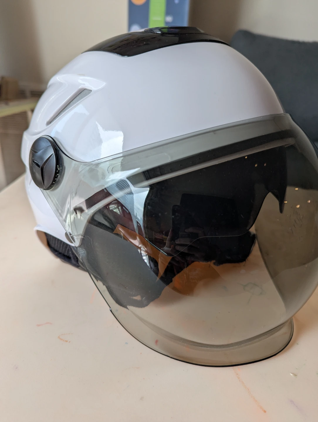 White Motorcycle Helmet with Sun Visor