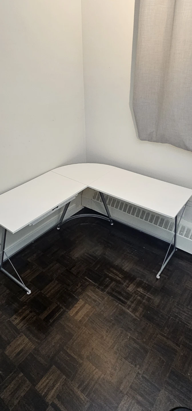 White L-Shaped Corner Desk with Silver Metal Frame