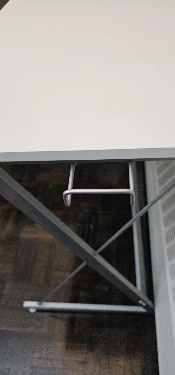 White L-Shaped Corner Desk with Silver Metal Frame - photo 3