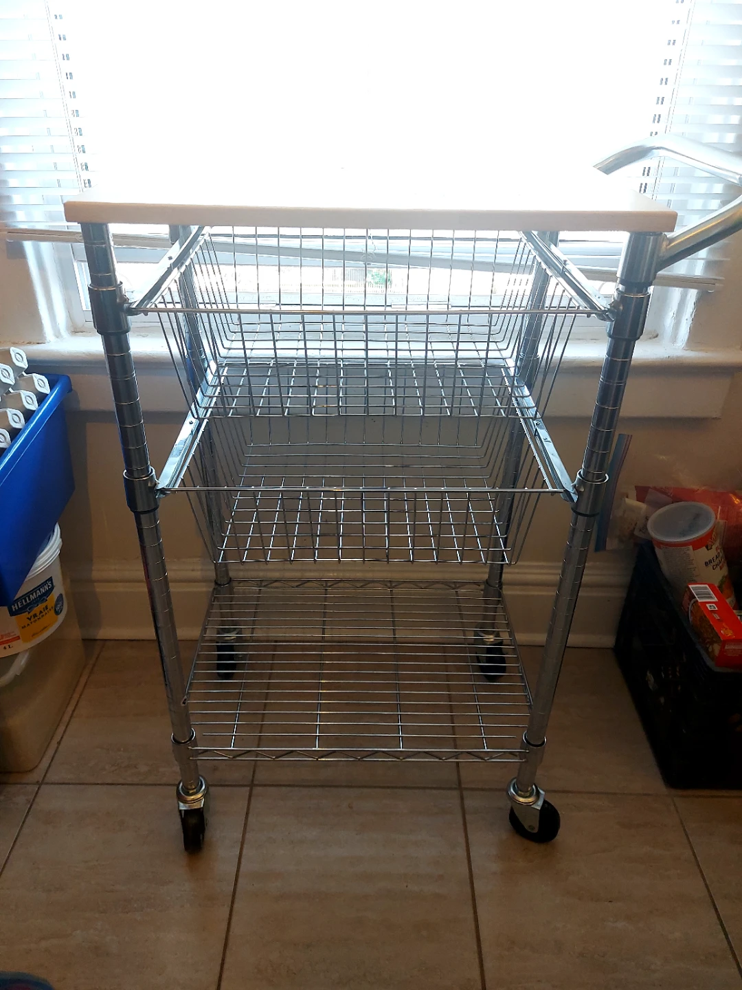 Kitchen Cart with Wood Top and Wire Baskets