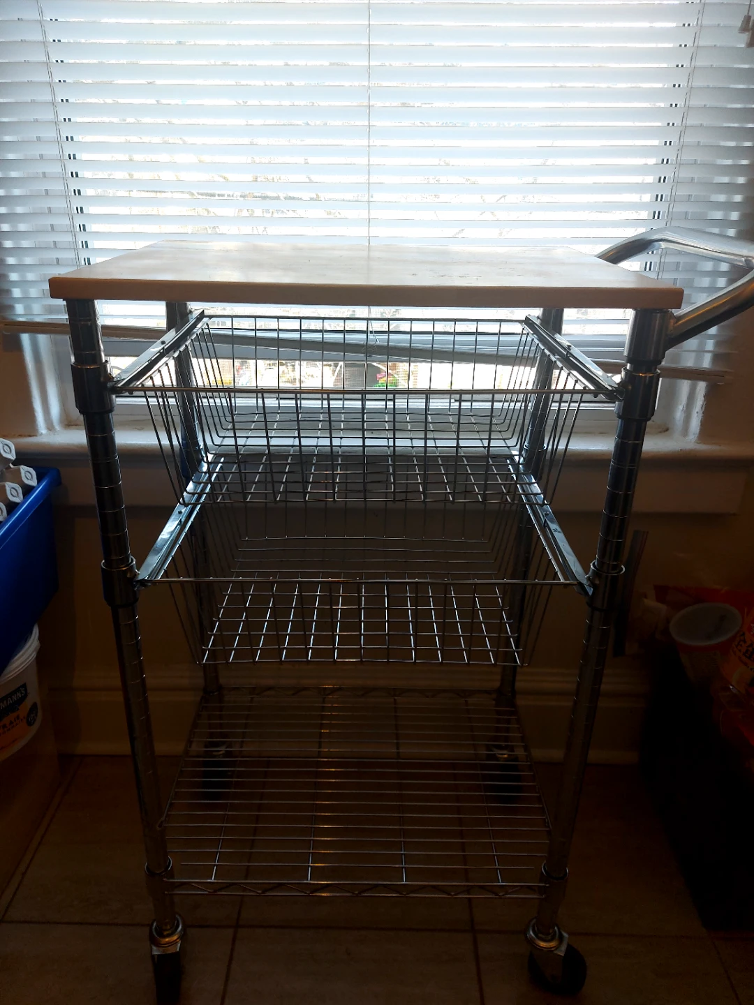 Kitchen Cart with Wood Top and Wire Baskets - photo 2