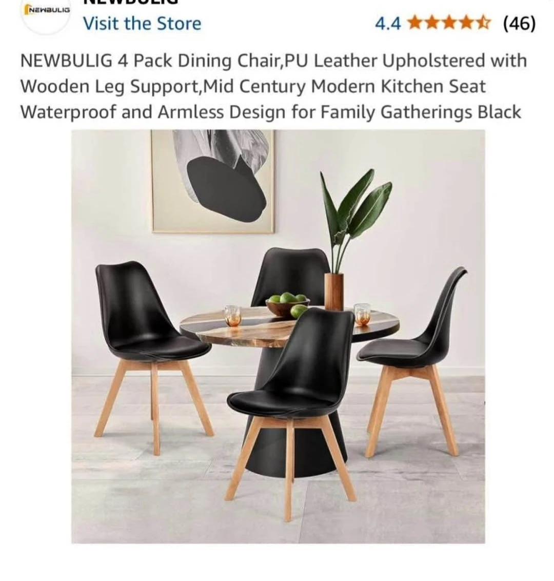 NEWBULIG Black PU Leather Dining Chair with Wooden Legs