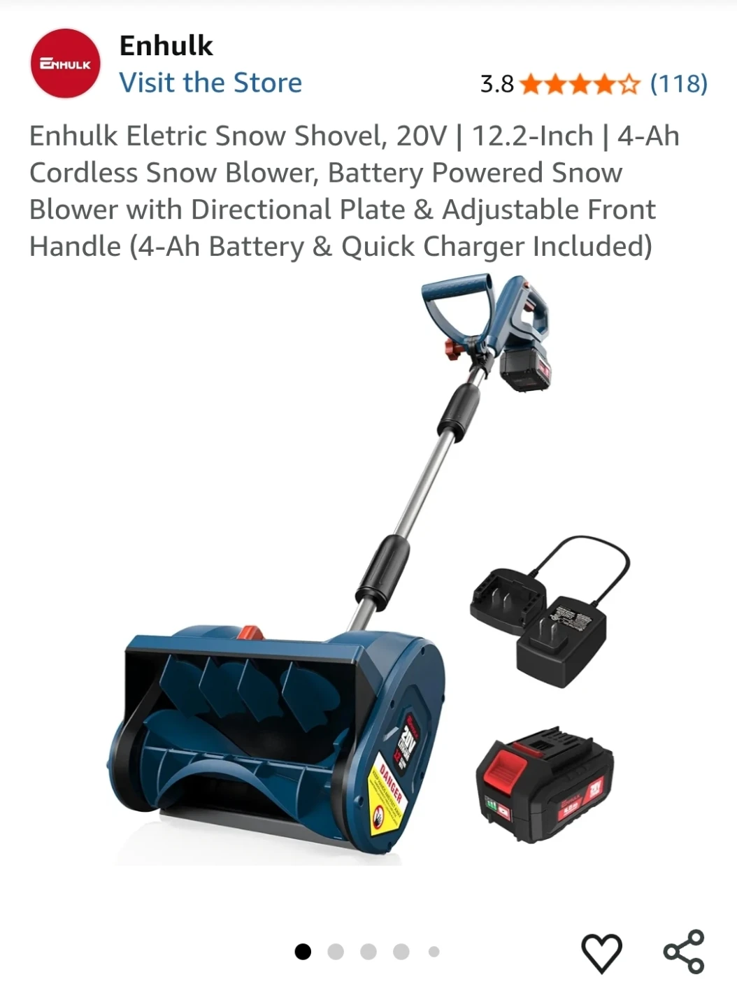 Enhulk Eletric Snow Shovel, 20V | 12.2-Inch | 4-Ah Cordless ❄️☃️ - photo 2