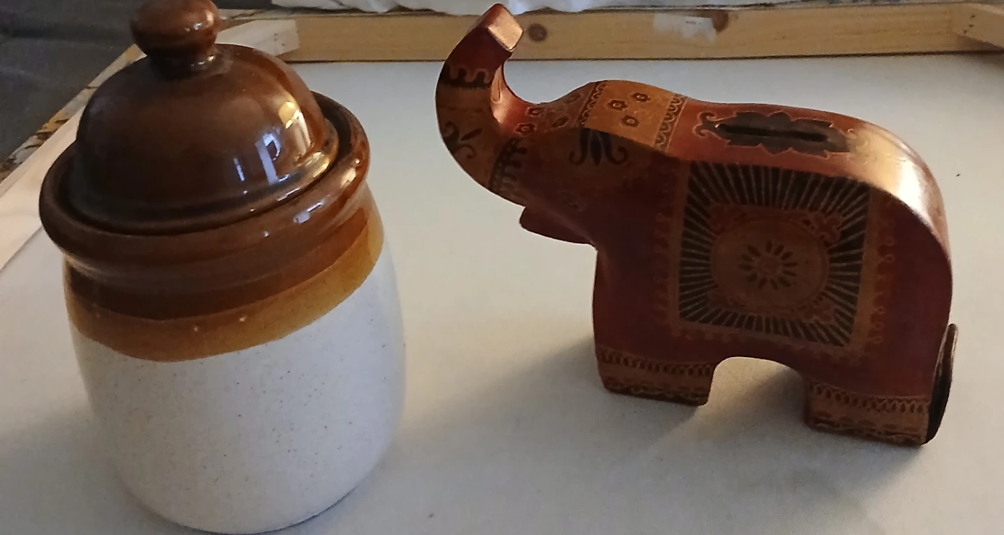 Ceramic Jar and Elephant Coin Bank