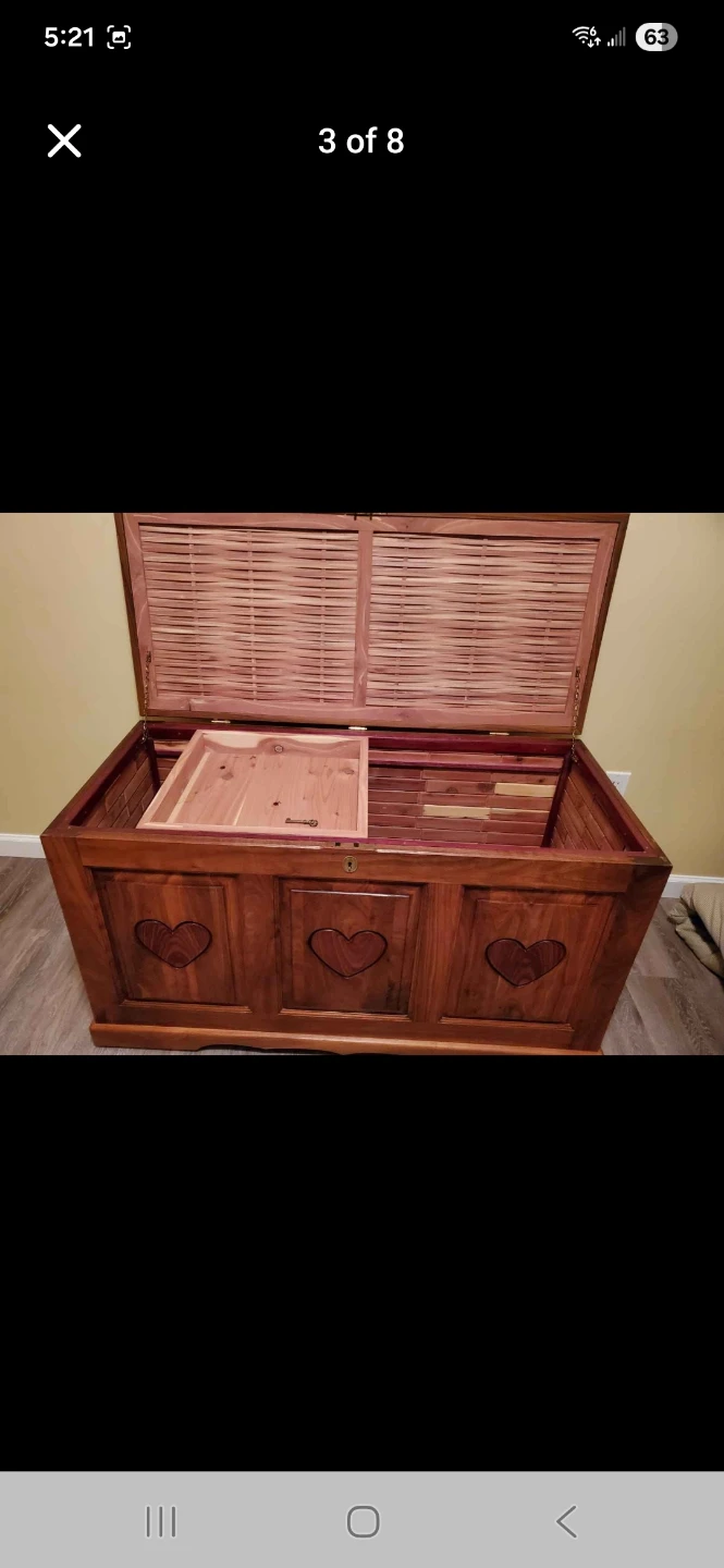 Wooden Storage Chest with Heart Carvings - photo 3