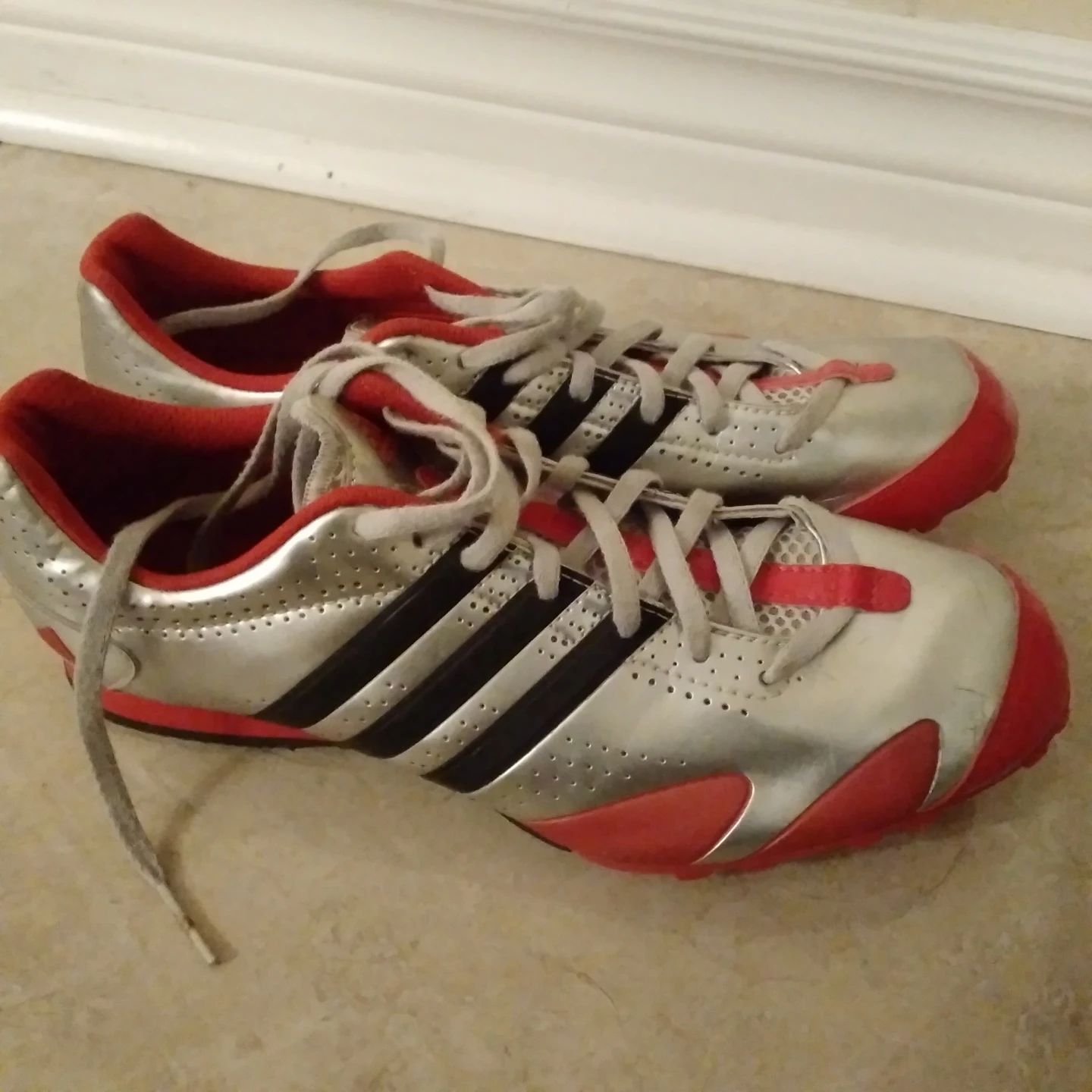 Adidas Track Spikes Silver/Red US 8.5