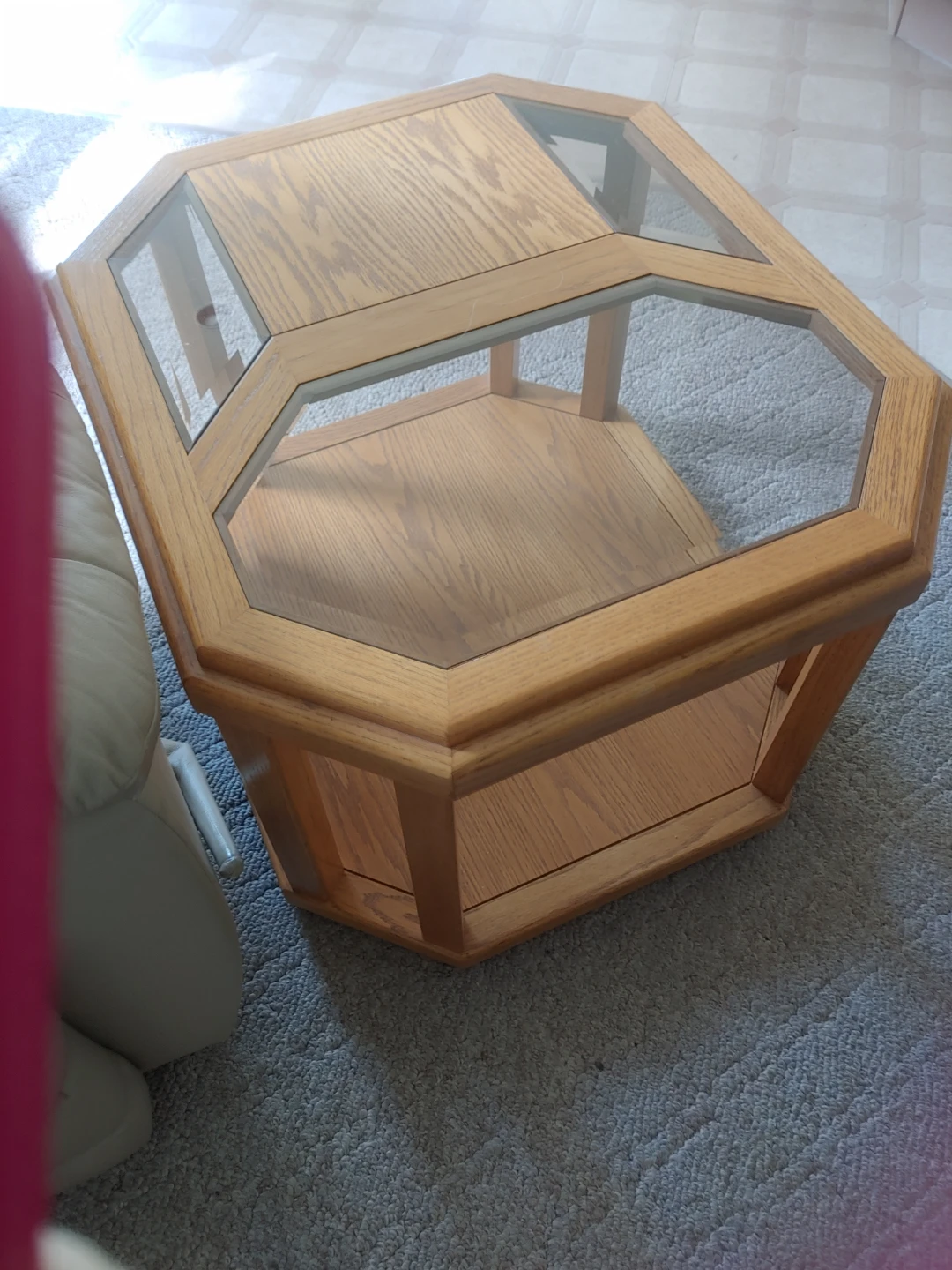 Octagonal Oak Coffee Table and two end tables
